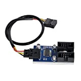 Xiwai Câble d'extension pour carte mère 9 broches USB 2.0 1 à 2 femelles Connecteur HUB Adaptateur Port Multilier