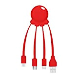 Xoopar - Octopus Matt Red - Câble Multi connecteurs USB - Hub USB 4 en 1 : USB C, USB ...