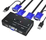 Yinker Commutateur KVM VGA 2 ports USB VGA KVM avec 2 câbles KVM et 3 concentrateurs USB pour 2 ordinateurs ...