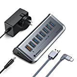 Yottamaster 7 Ports USB 3.0 Hub avec 18W Port de Charge, Hub USB Alimenté avec Adaptateur Secteur DC 12V/3A, Type ...