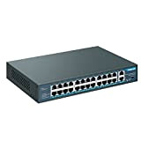 YuanLey 26 Port PoE Switch, 24 PoE+ Port 100Mbps, 2 Uplink Gigabit, 802.3af/at Haute Puissance 400W, Plug and Play Non ...