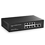 YuLinca 10 Port Poe Switch, 8 Port PoE+ et 2 Gigabit Uplink, 96W 802.3af/at PoE 100Mbps, Fanless Unmanaged Plug&Play Ethernet ...